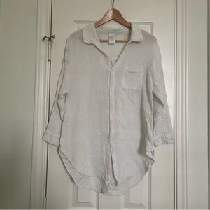 Kona Sol gauze cover up shirtdress, Small, White